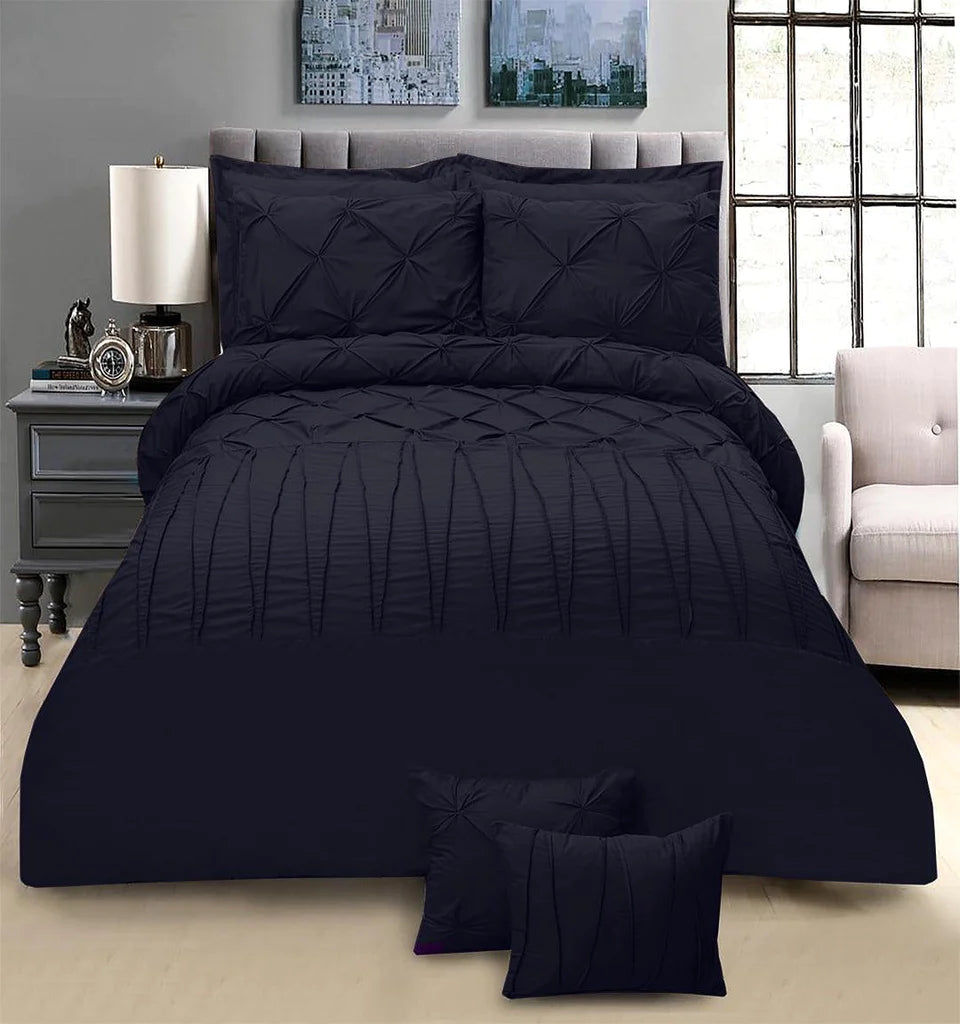T300 Sateen Pintuck & Cross Pleated Duvet Set 8 pcs
