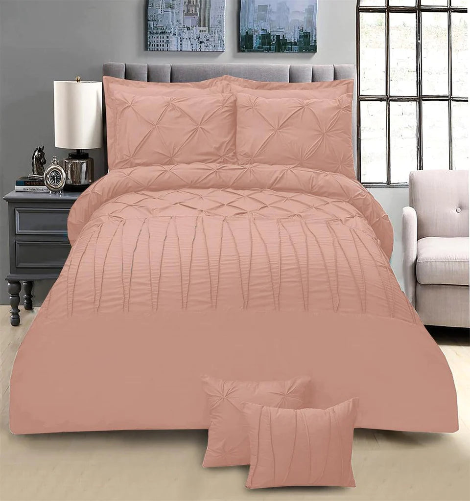 T300 Sateen Pintuck & Cross Pleated Duvet Set 8 pcs