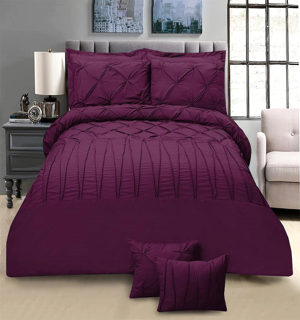 T300 Sateen Pintuck & Cross Pleated Duvet Set 8 pcs