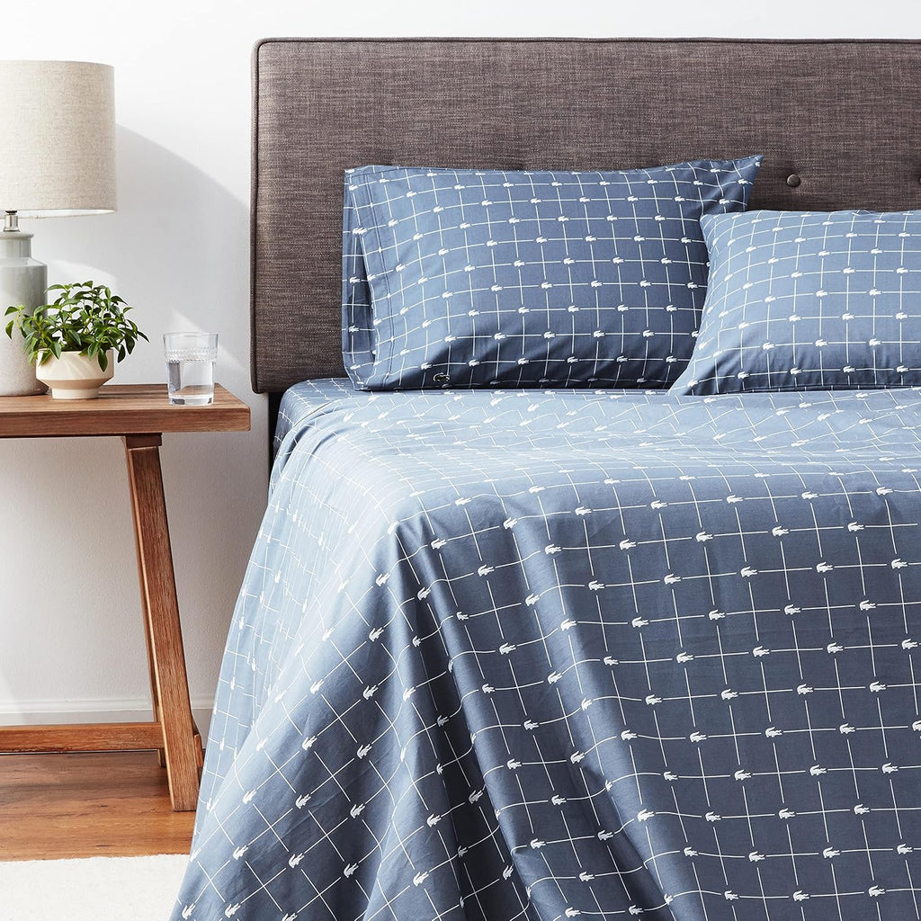 Lacoste Blue 6 Pcs Duvet Cover Bed Set T200 Percale Inspire