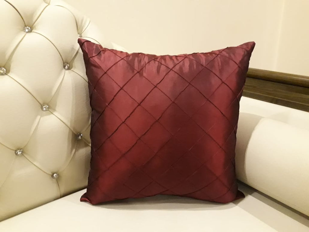 Red Pintuck Decorative Cushion 18 x 18 Inches with Filling (Pair)