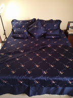 Embroidered Bedding Set 14 pcs Navy T300 Cotton Satin
