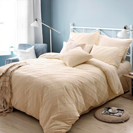 Cross Pleated Pintucks Duvet Cover 8 Pcs Set T200 D# GH202