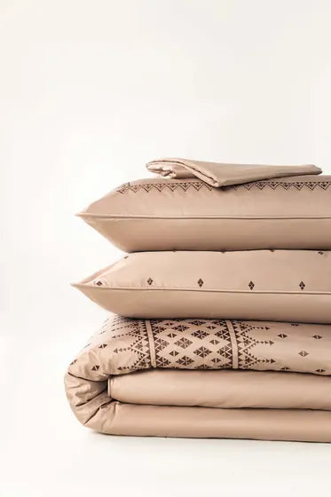 T400 Embroidered Khaki Quilt Cover Set