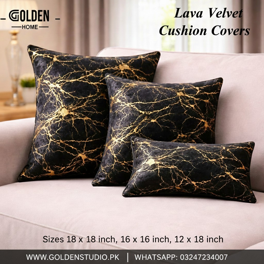 Lava Velvet Cushion Cover Black 1pc