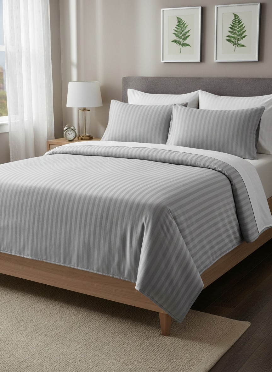 T300 Stripe Bed Set light Grey