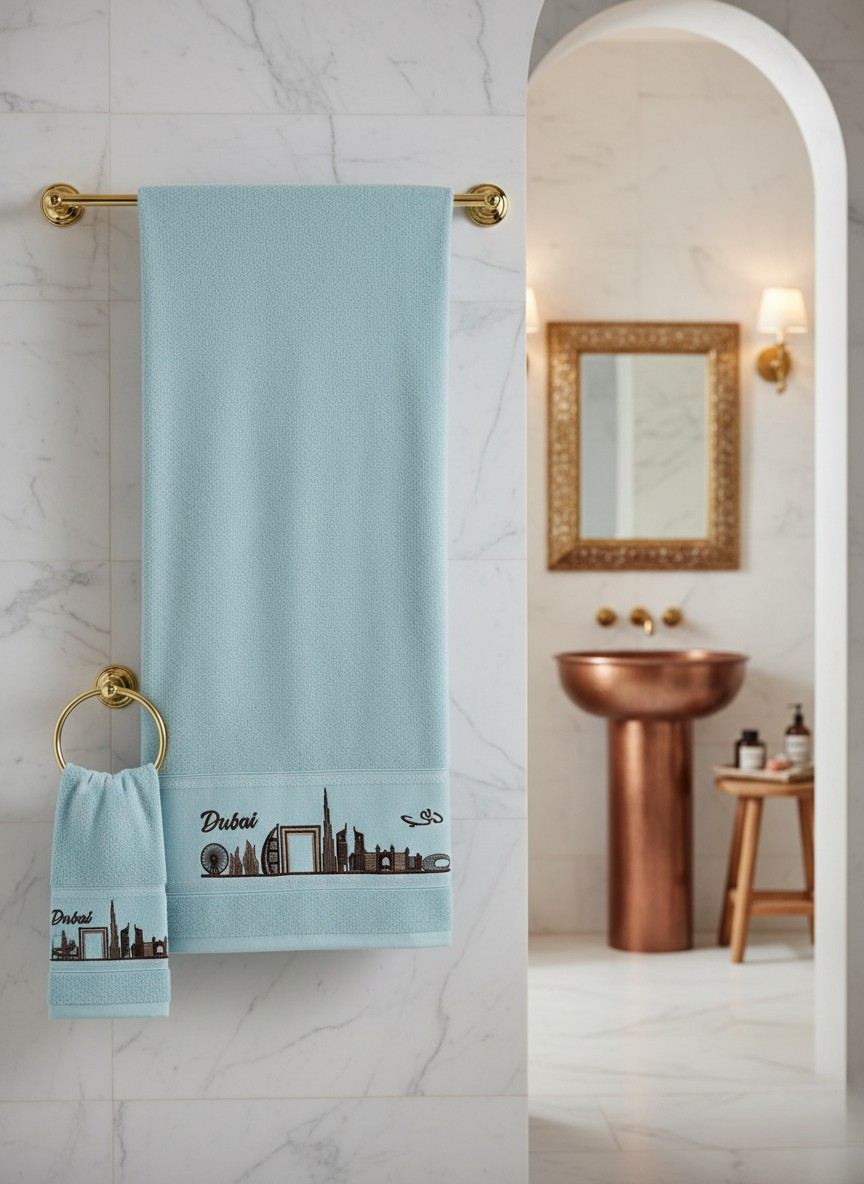 Dubai Embroidered Hand Towel Aqua 20x36 inch