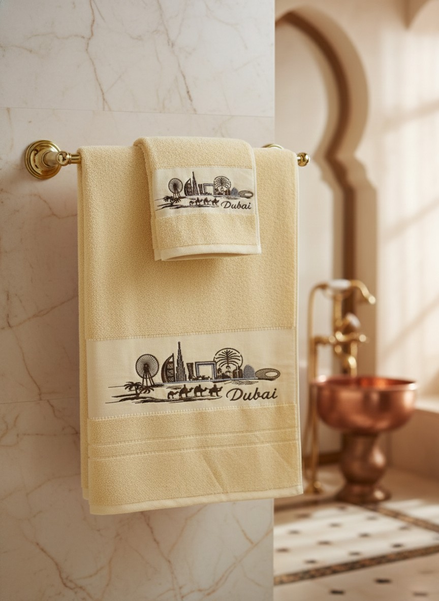 Dubai Embroidered Bath Towel Yellow