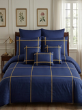 Baratta Stitch Bed Set Grid Design T300 Stripe Satin Navy Blue