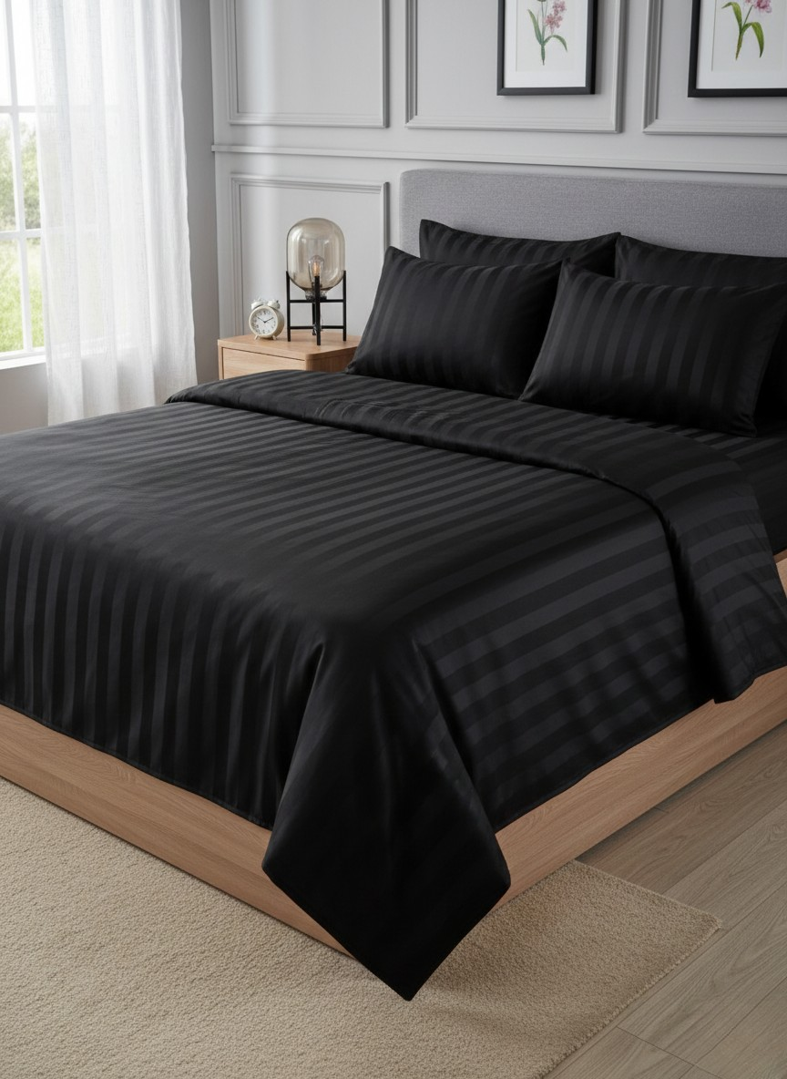 T300 Stripe Bed Set Black