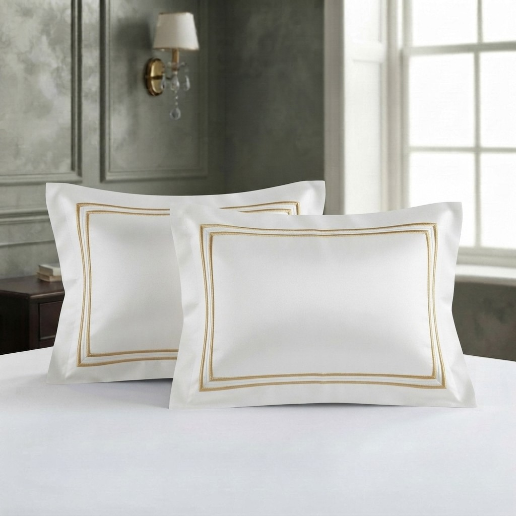 Baratta Stitch Bed Set Box Design T400 Satin White/Golden