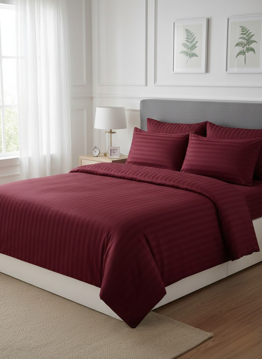 T300 Stripe Bed Set Burgundy