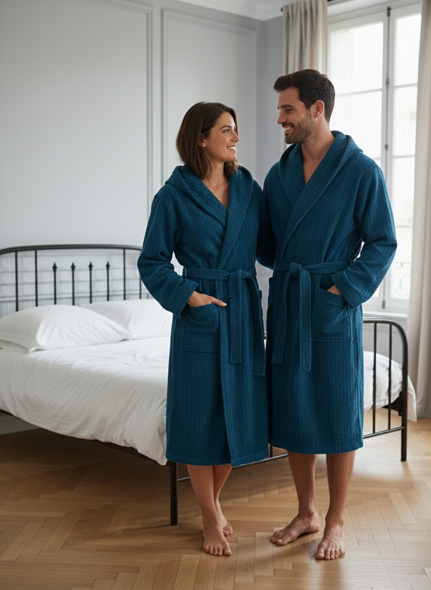 Classic Stripe Terry Bathrobe  Teal