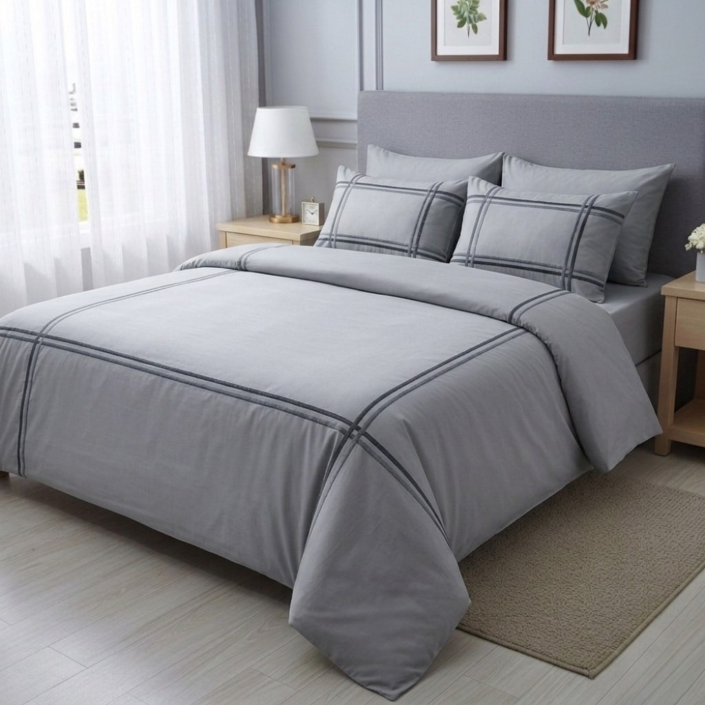 Baratta Stitch Bed Set Crossed Design T200 Percale Grey