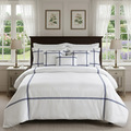 Baratta Stitch Bed Set Cross Design T400 Satin White/Blue