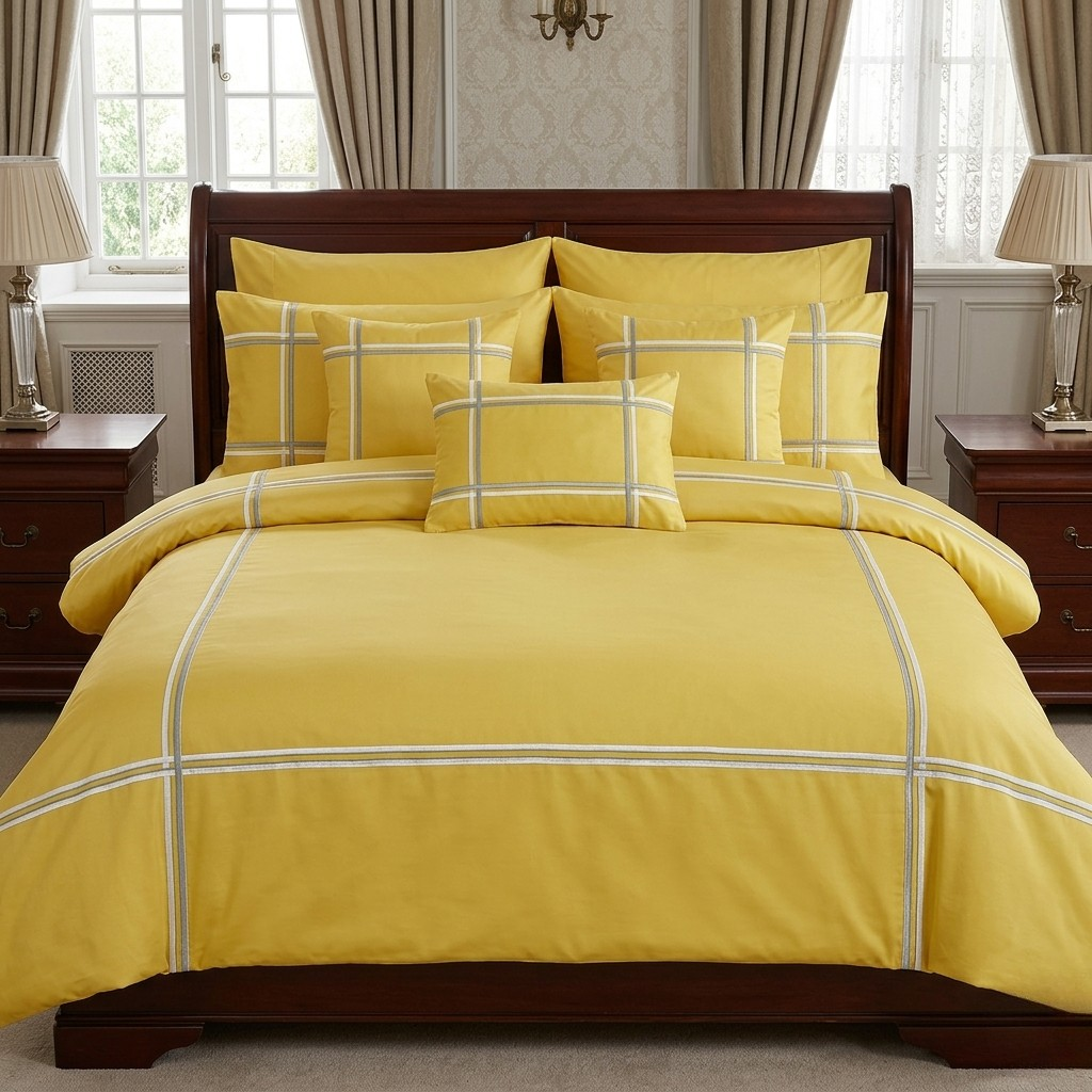 Baratta Stitch Bed Set Crossed Design T400 Satin Yellow