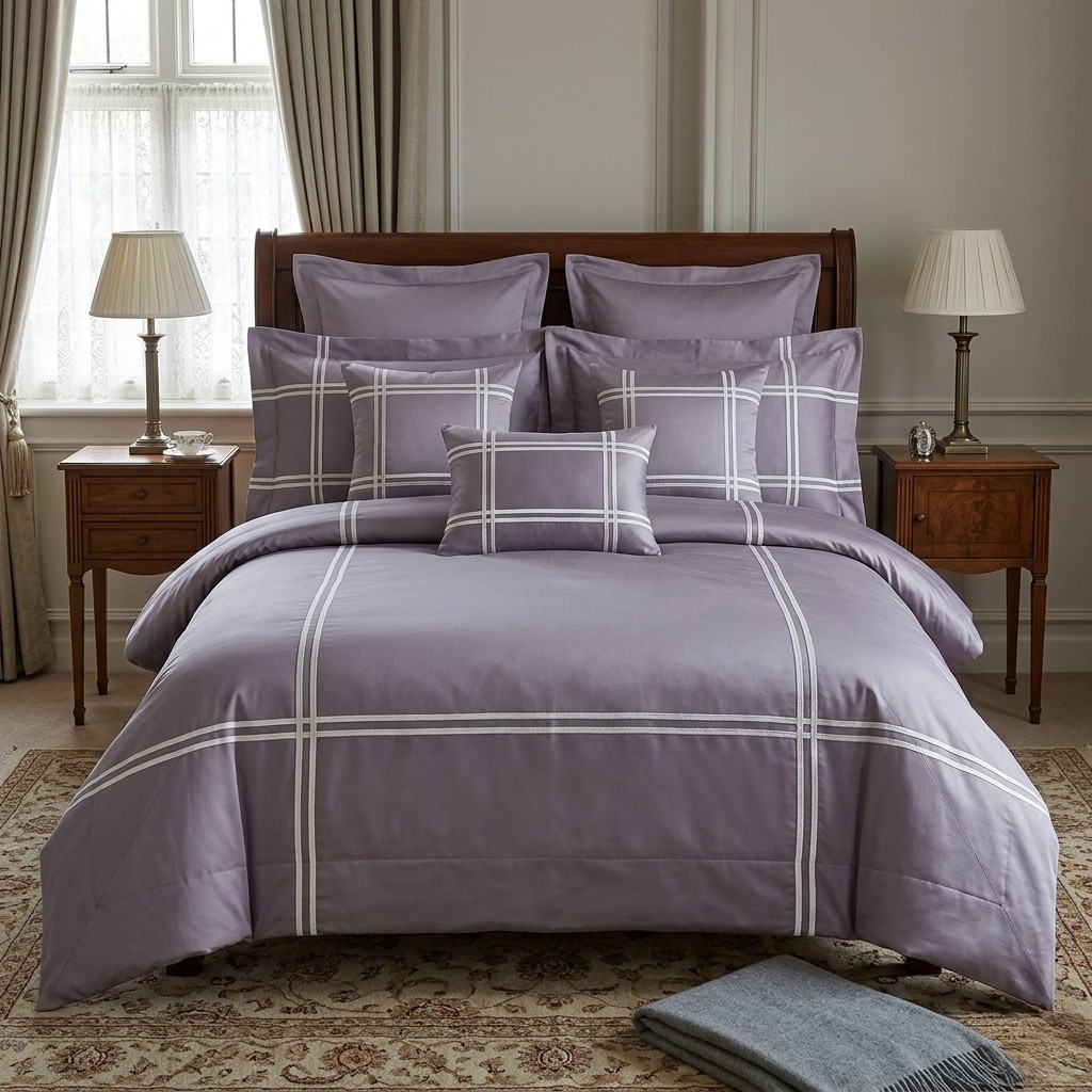 Baratta Stitch Bed Set Crossed Design T300 Satin Lilac