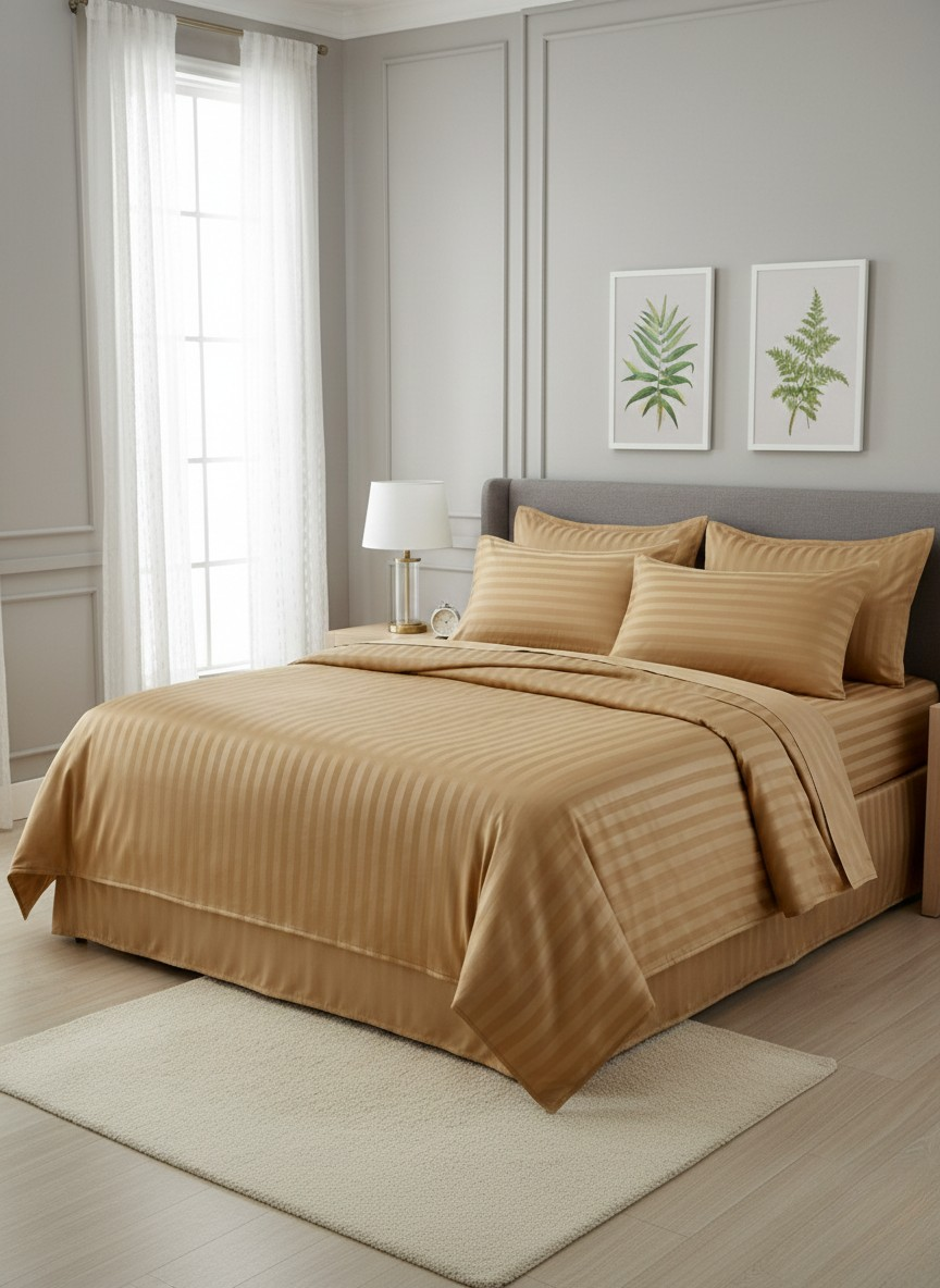 T300 Stripe Bed Set Gold