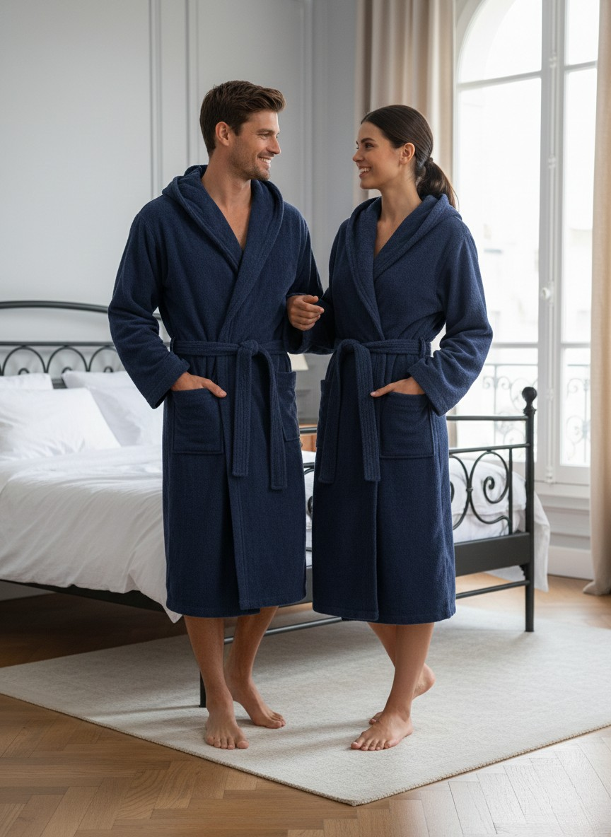 Classic Terry Bathrobe Navy Blue
