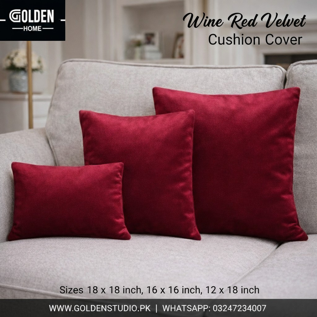 Velvet Cushion Cover Wine Red 1pc