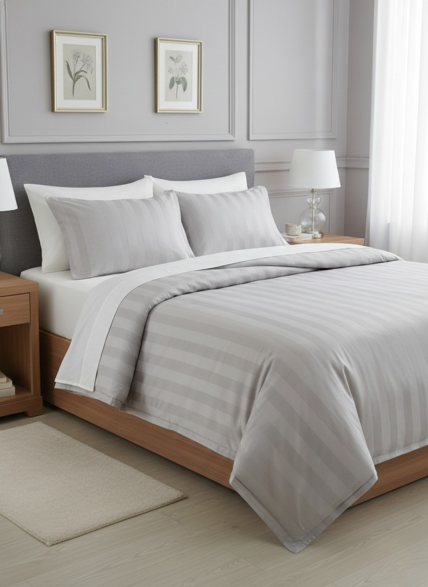 T300 Stripe Bed Set Silver