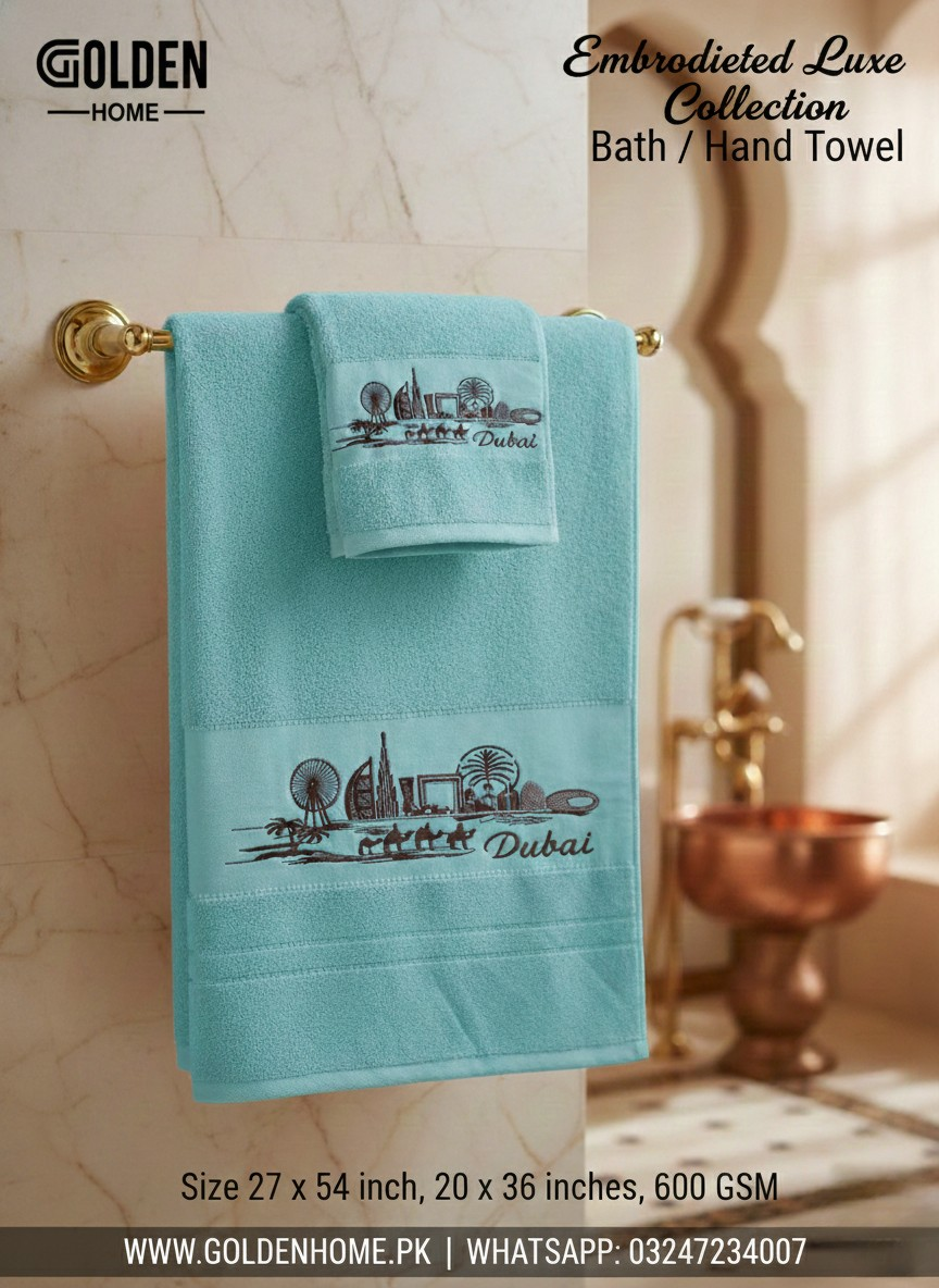 Dubai Embroidered Hand Towel Turquoise 20x36 inch