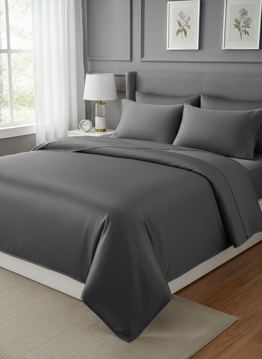 T300 Satin Bed Set Charcoal