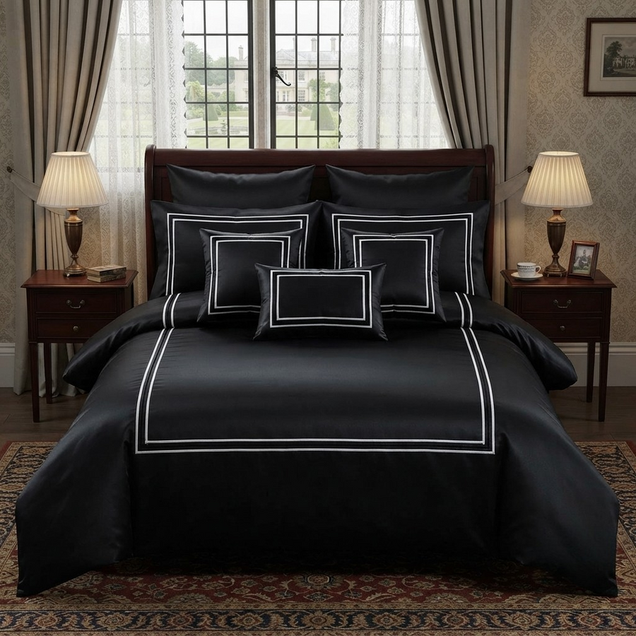 Baratta Stitch Bed Set Box Design T300 Satin Black