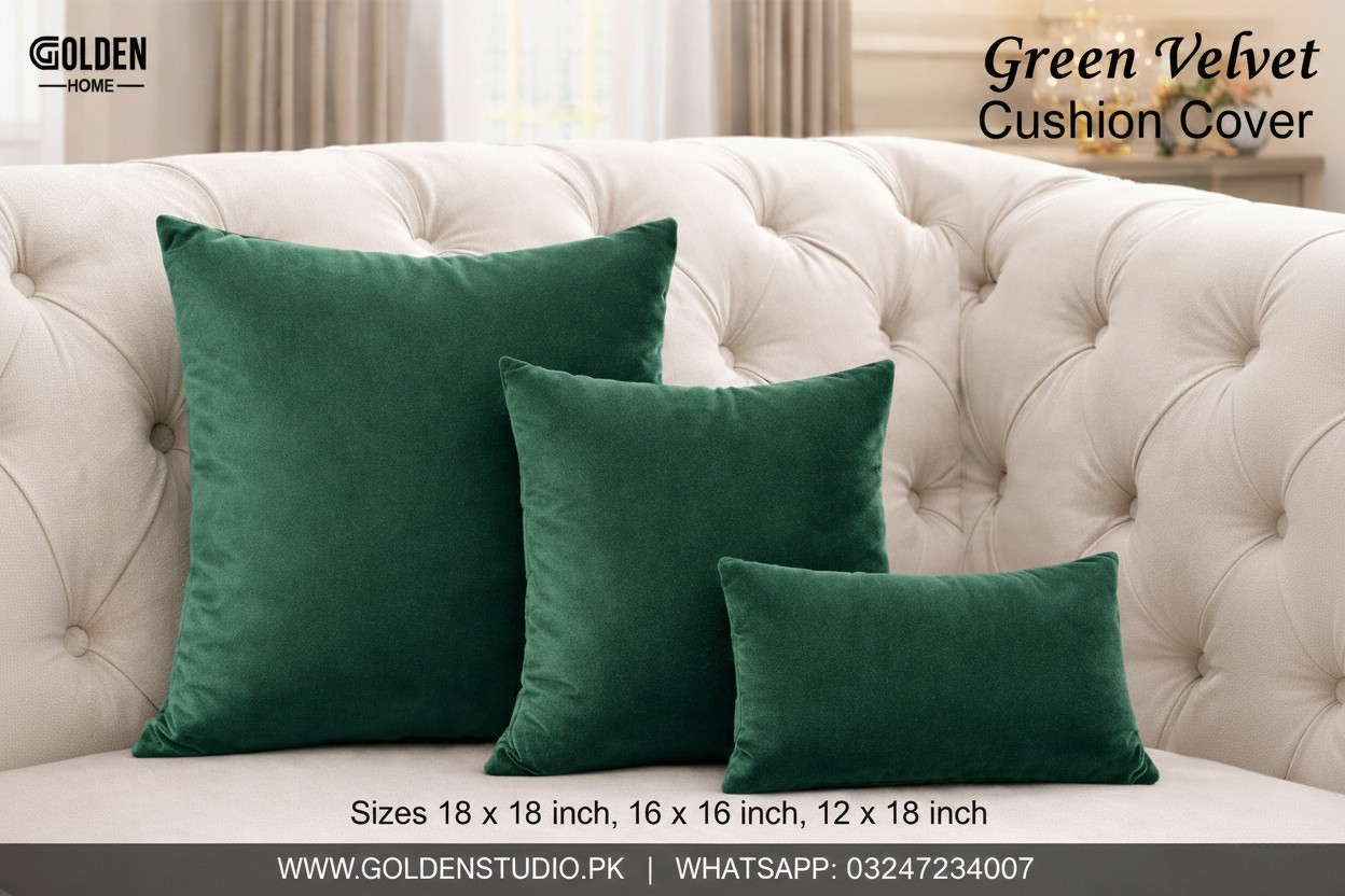 Velvet Cushion Cover Green 1pc