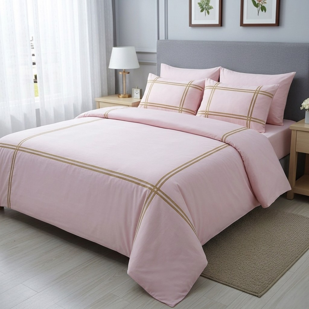 Baratta Stitch Bed Set Crossed Design T200 Percale Pink