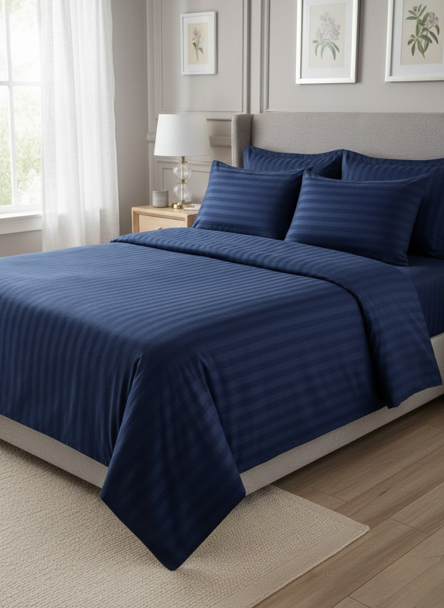 T300 Stripe Bed Set Navy