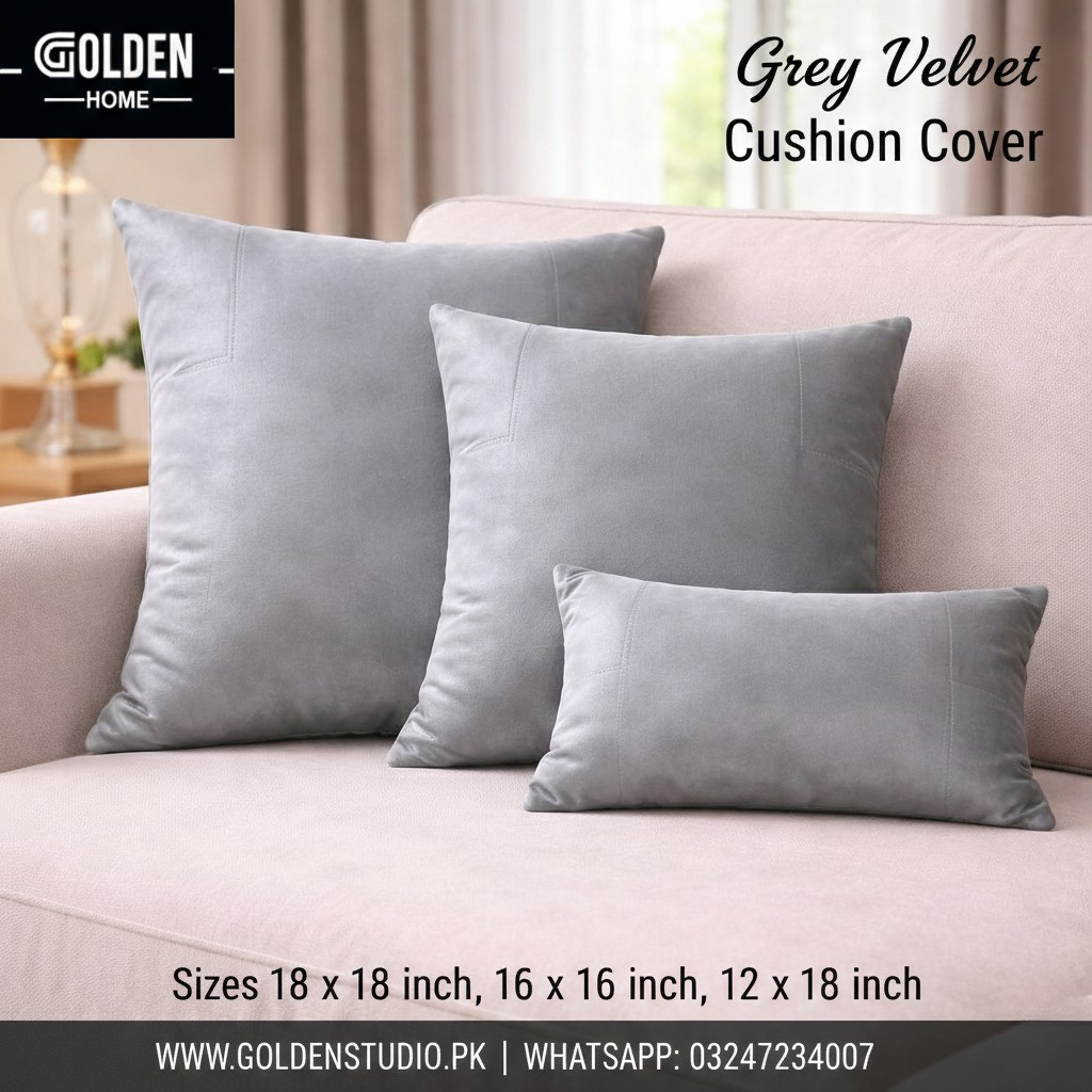 Velvet Cushion Cover Grey 1pc