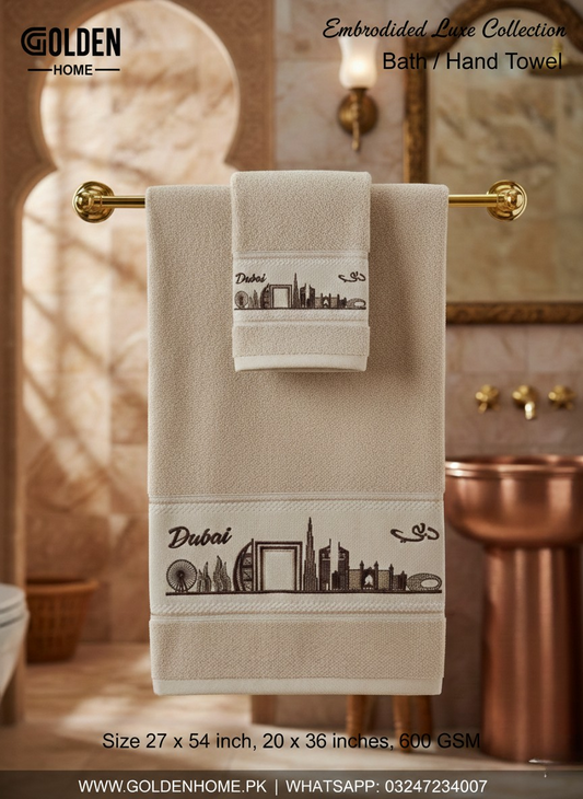 Dubai Embroidered Hand Towel Beige 20x36 inch