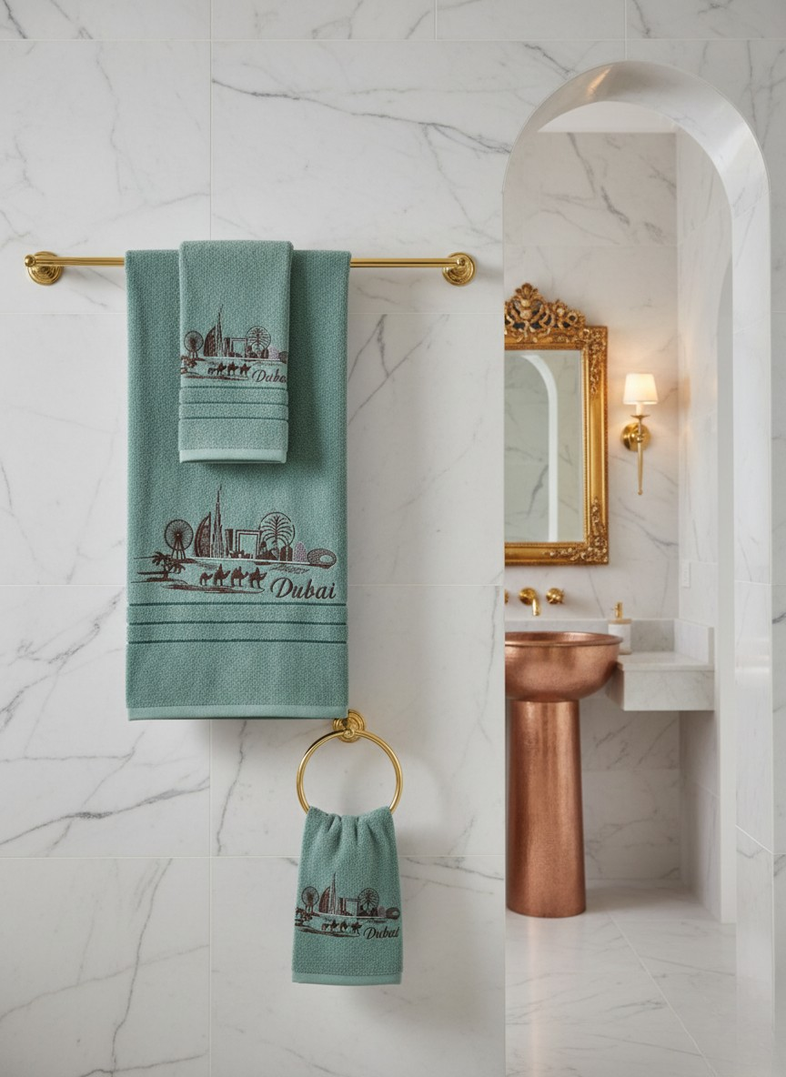 Dubai Embroidered Hand Towel Green 20x36 inch