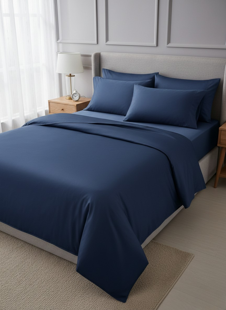 T300 Satin Bed Set Navy