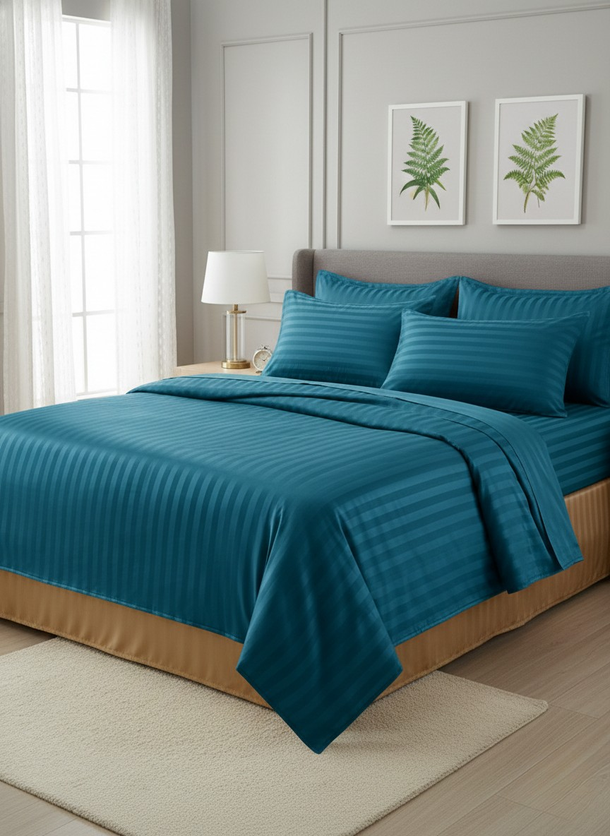 T300 Stripe Bed Set Teal Blue